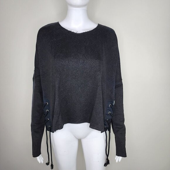 NWT One Teaspoon Luxe Collection Hemp Dylan Tie Detail Sweater Black Small - Picture 1 of 15